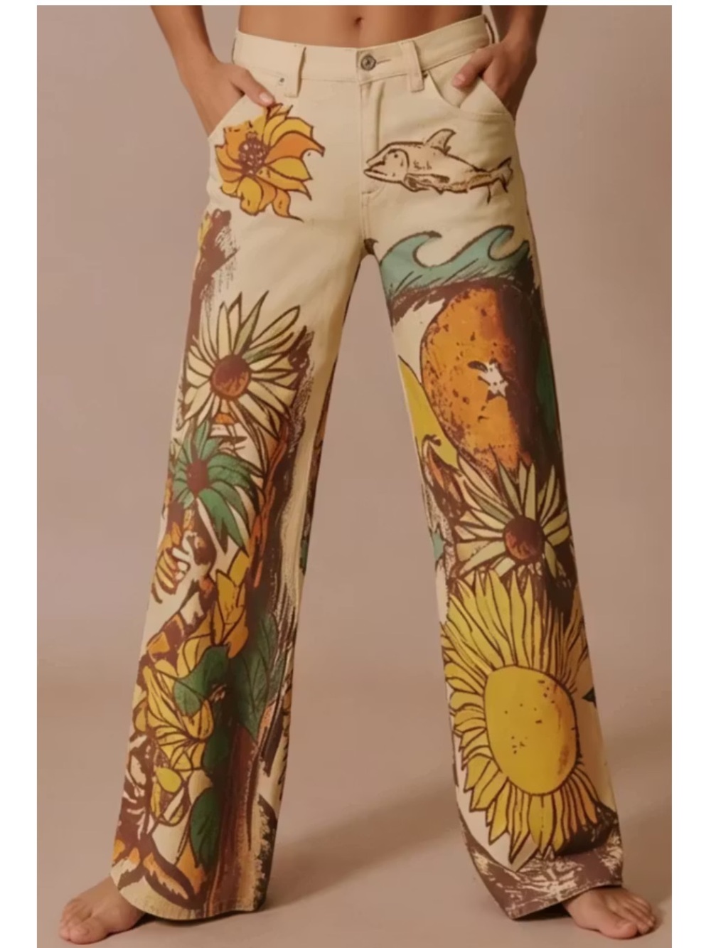 Free People We The Free Tinsley Beach Scene Printed Denim